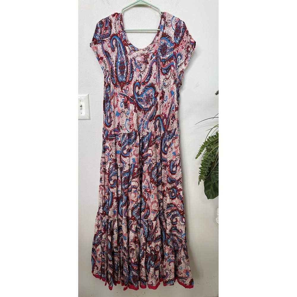 Soft Surroundings Kara Dress XL Framboise Paisley Tiered Boho Maxi Cottagecore - Picture 2 of 7